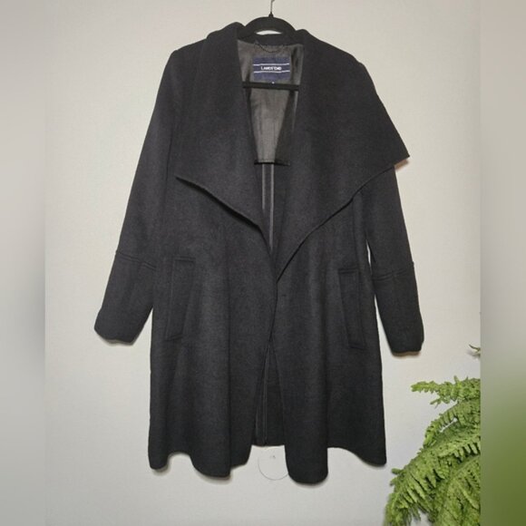 Lands’ End Wool-Blend Wrap Coat – Black Belted Longline Jacket – Size 8 - Picture 2 of 6